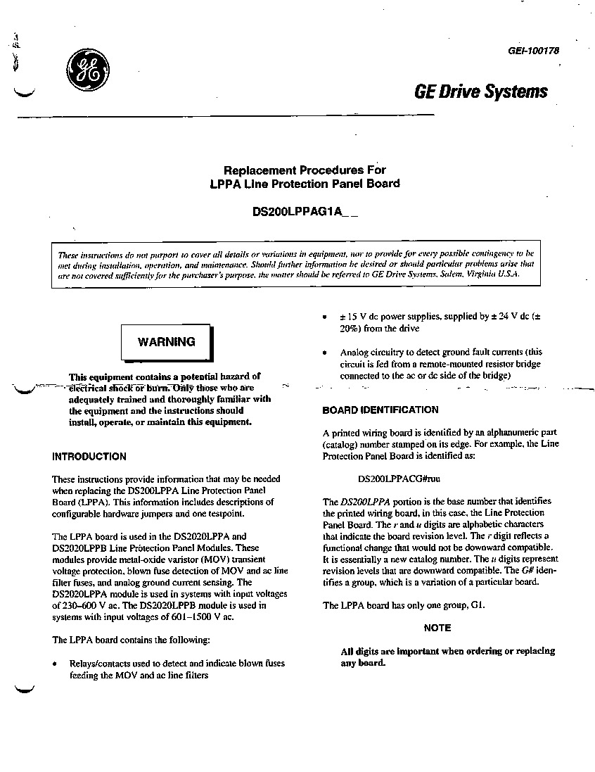 First Page Image of DS200LPPAG1A GE Manual GEI-100178.pdf